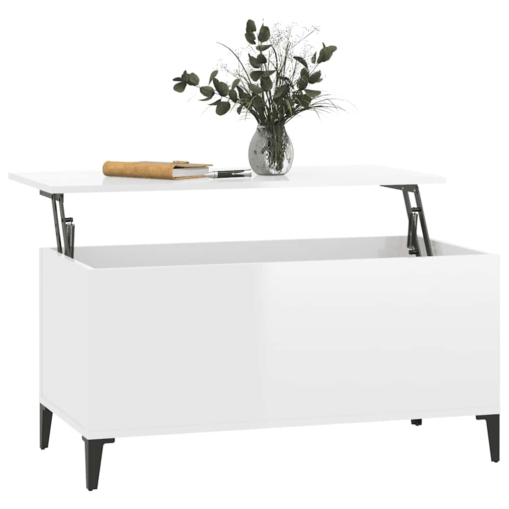 Tavolino Salotto Bianco Lucido 90x44,5x45 cm Legno Multistrato