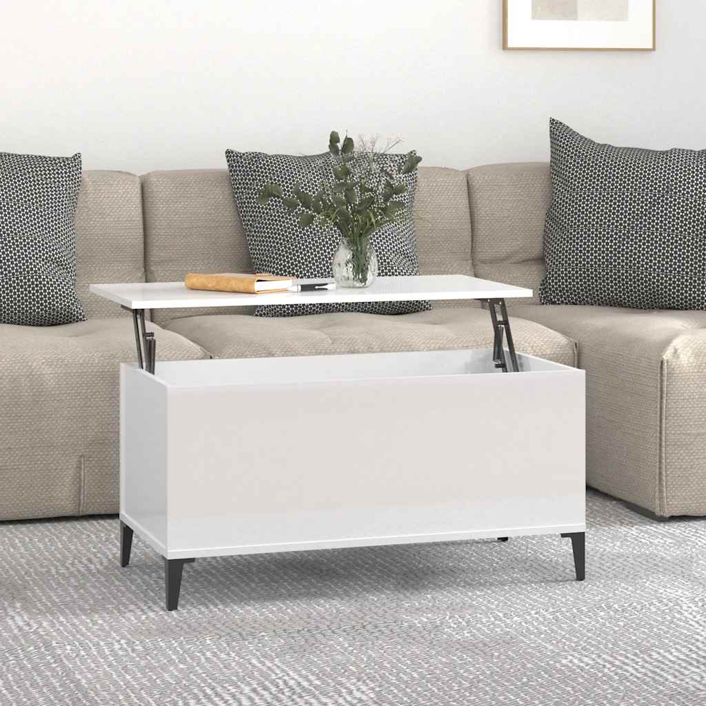 Tavolino Salotto Bianco Lucido 90x44,5x45 cm Legno Multistrato