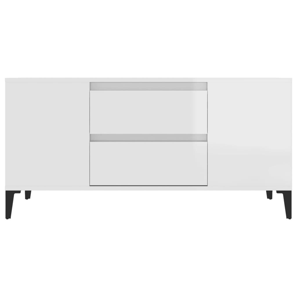 Mobile Porta TV Bianco Lucido 102x44,5x50 cm Legno Multistrato