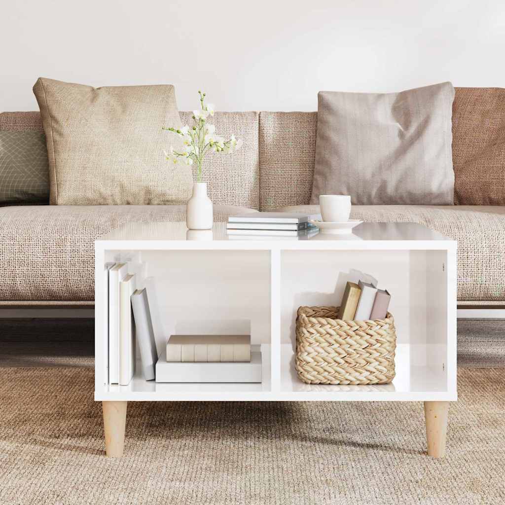 Tavolino Salotto Bianco Lucido 60x50x36,5 cm Legno Multistrato