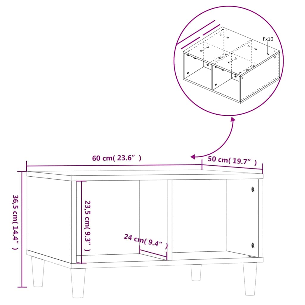 Tavolino Salotto Bianco Lucido 60x50x36,5 cm Legno Multistrato