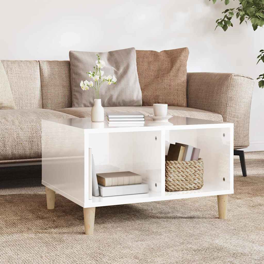 Tavolino Salotto Bianco Lucido 60x50x36,5 cm Legno Multistrato