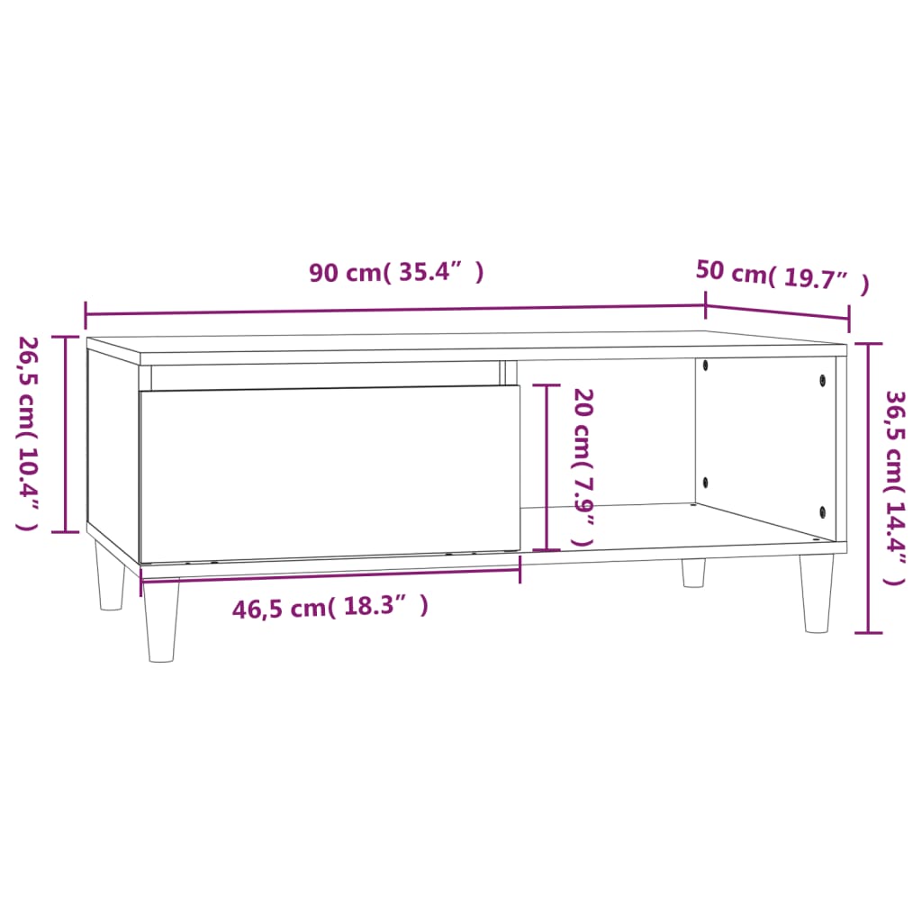 Tavolino da Salotto Nero 90x50x36,5 cm in Legno Multistrato
