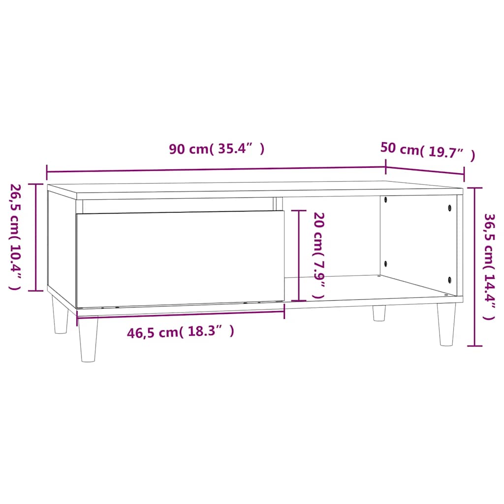Tavolino Salotto Grigio Sonoma 90x50x36,5 cm Legno Multistrato