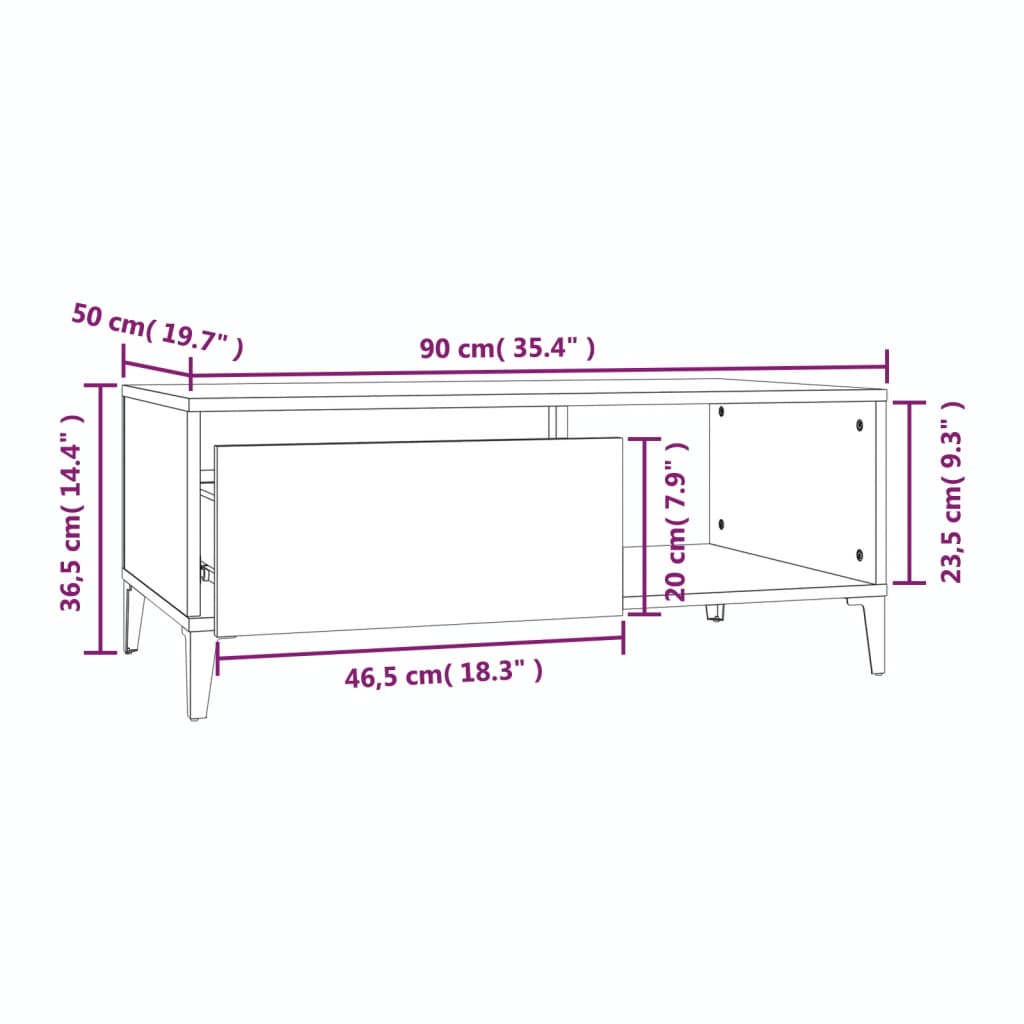 Tavolino Salotto Grigio Sonoma 90x50x36,5 cm Legno Multistrato