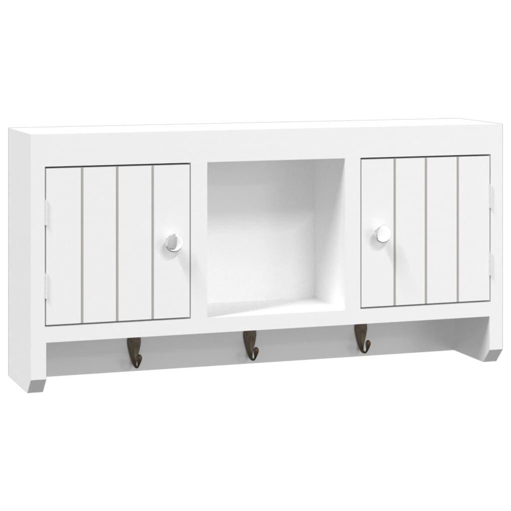 Armadietto per Chiavi Bianco 40x8,5x20 cm in Legno e Acciaio