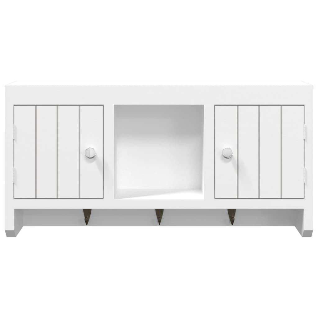 Armadietto per Chiavi Bianco 40x8,5x20 cm in Legno e Acciaio