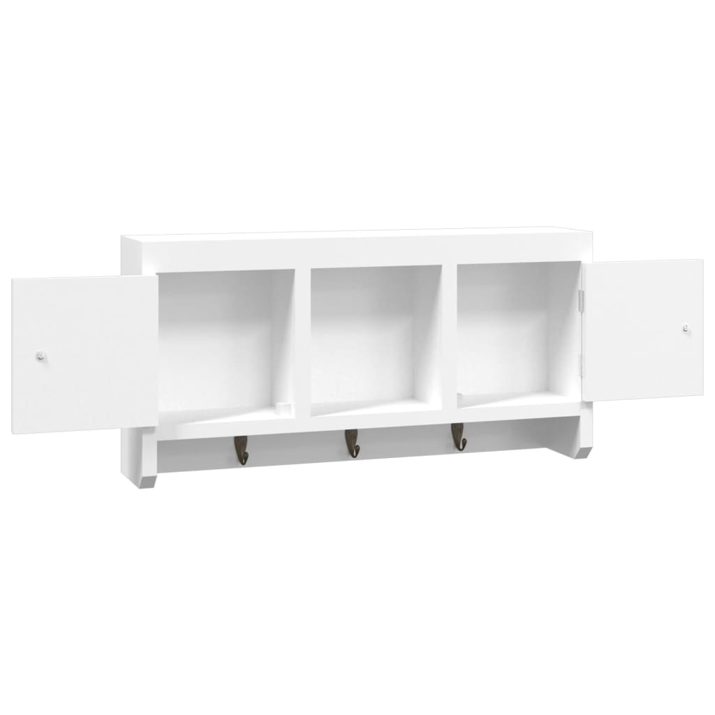 Armadietto per Chiavi Bianco 40x8,5x20 cm in Legno e Acciaio