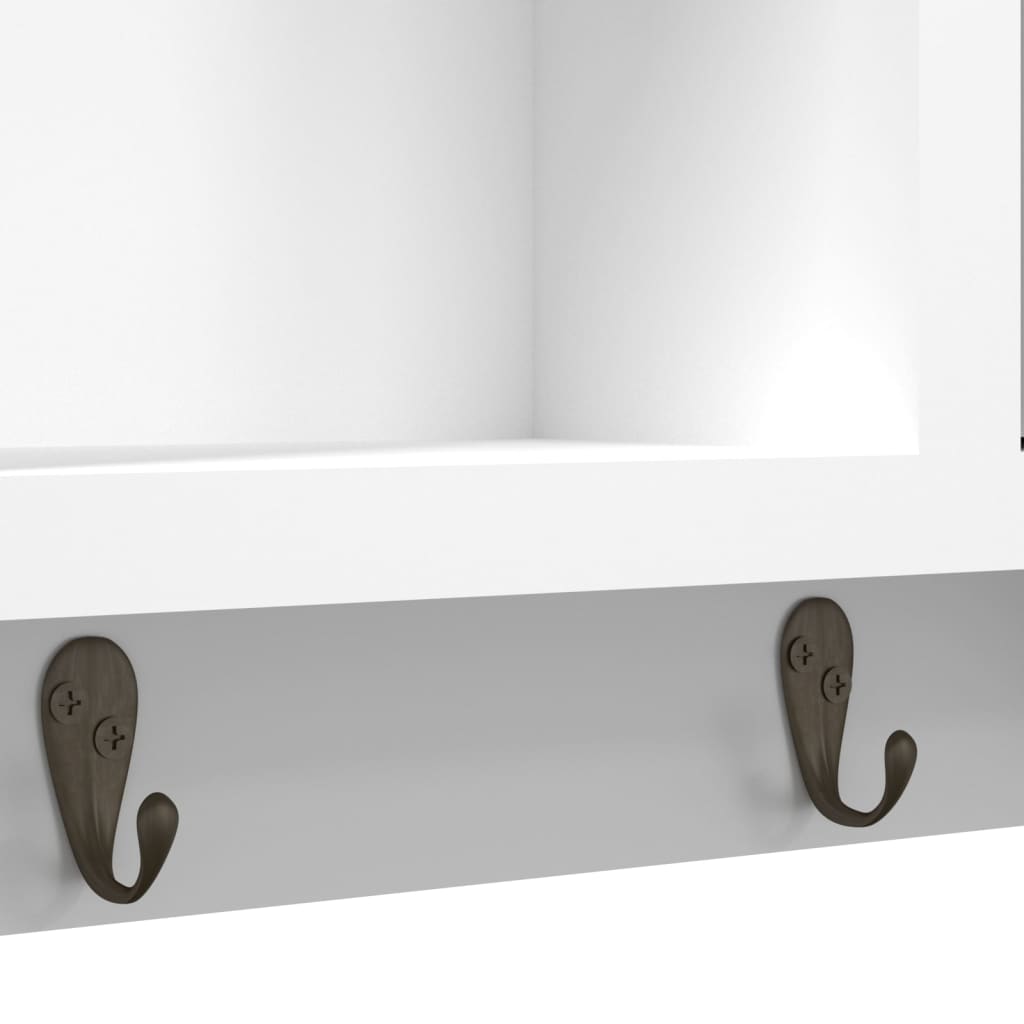 Armadietto per Chiavi Bianco 40x8,5x20 cm in Legno e Acciaio