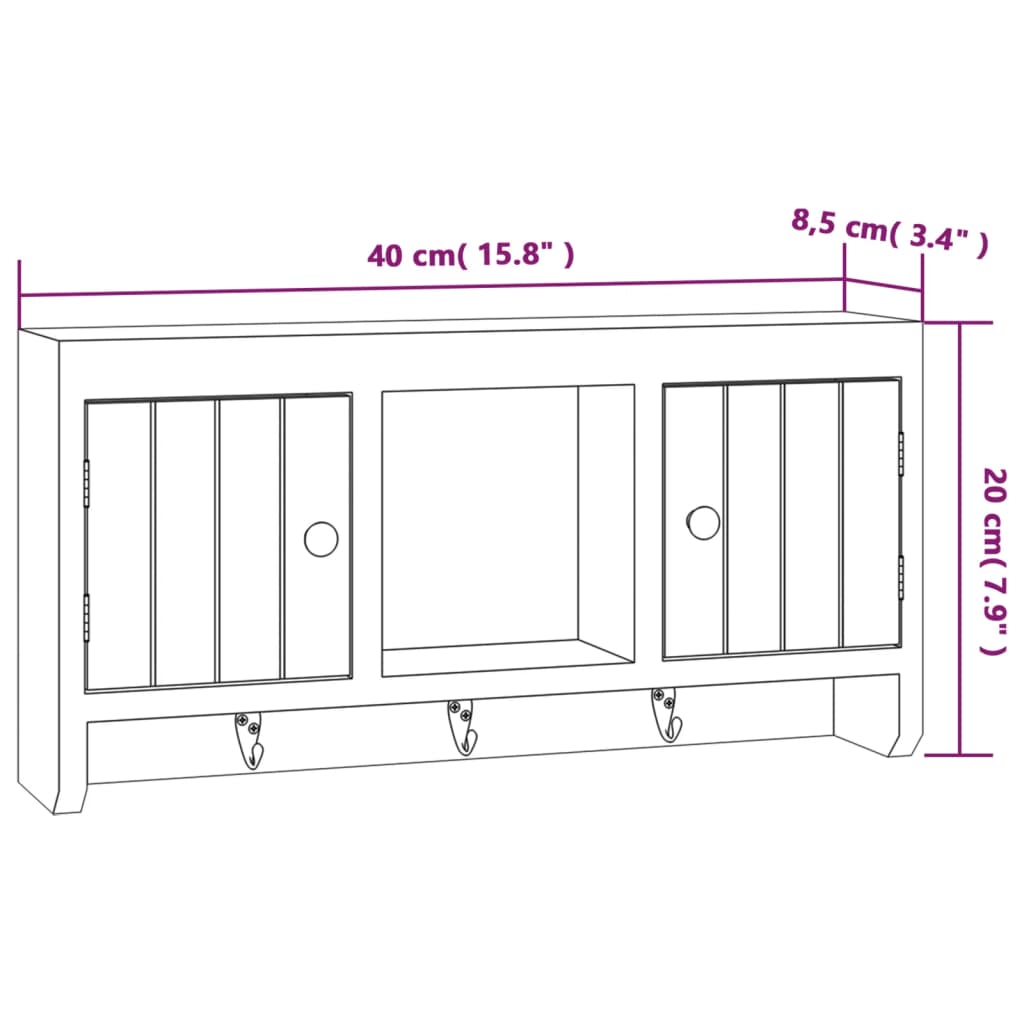 Armadietto per Chiavi Bianco 40x8,5x20 cm in Legno e Acciaio