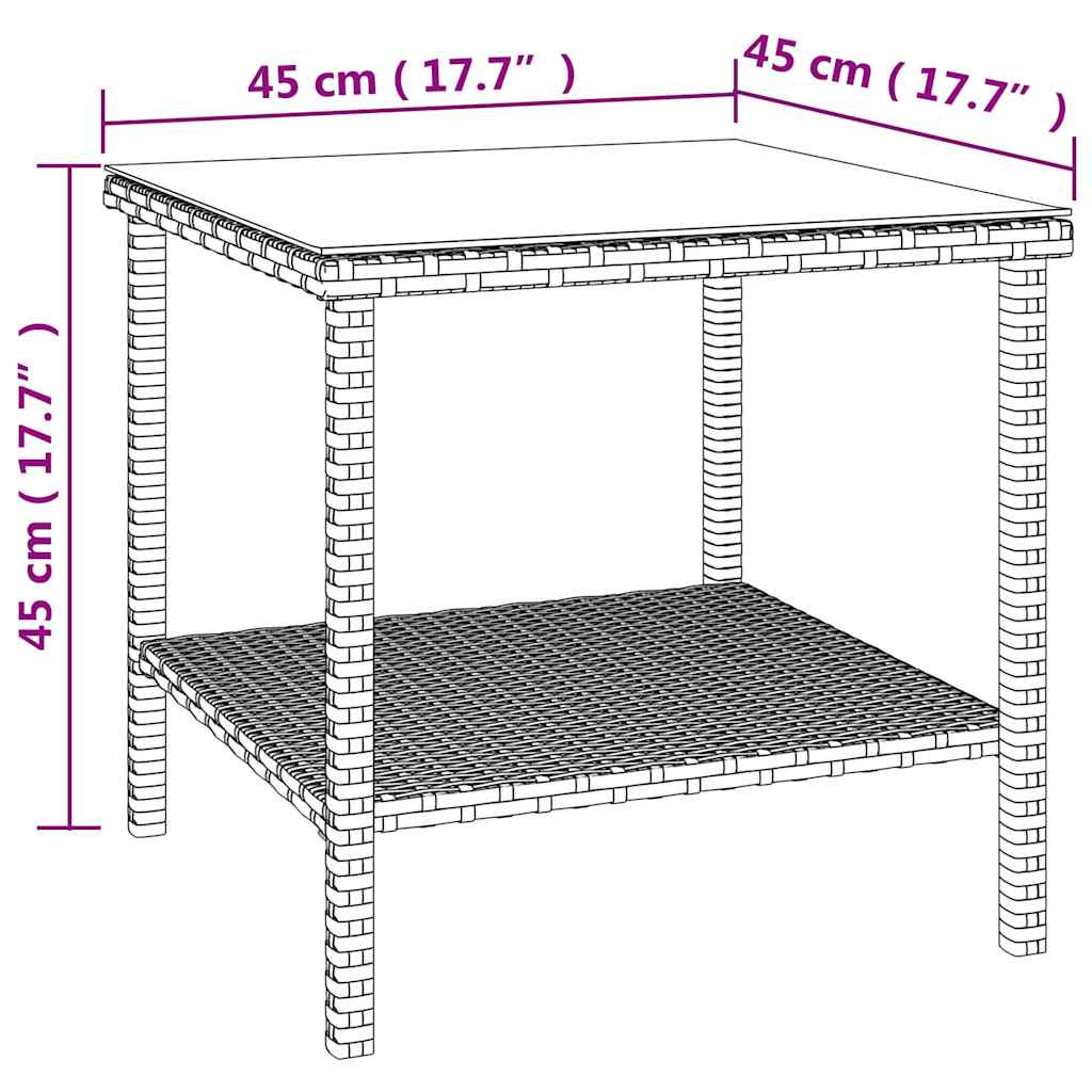 Tavolino Nero 45x45x45 cm Polyrattan e Vetro Temperato