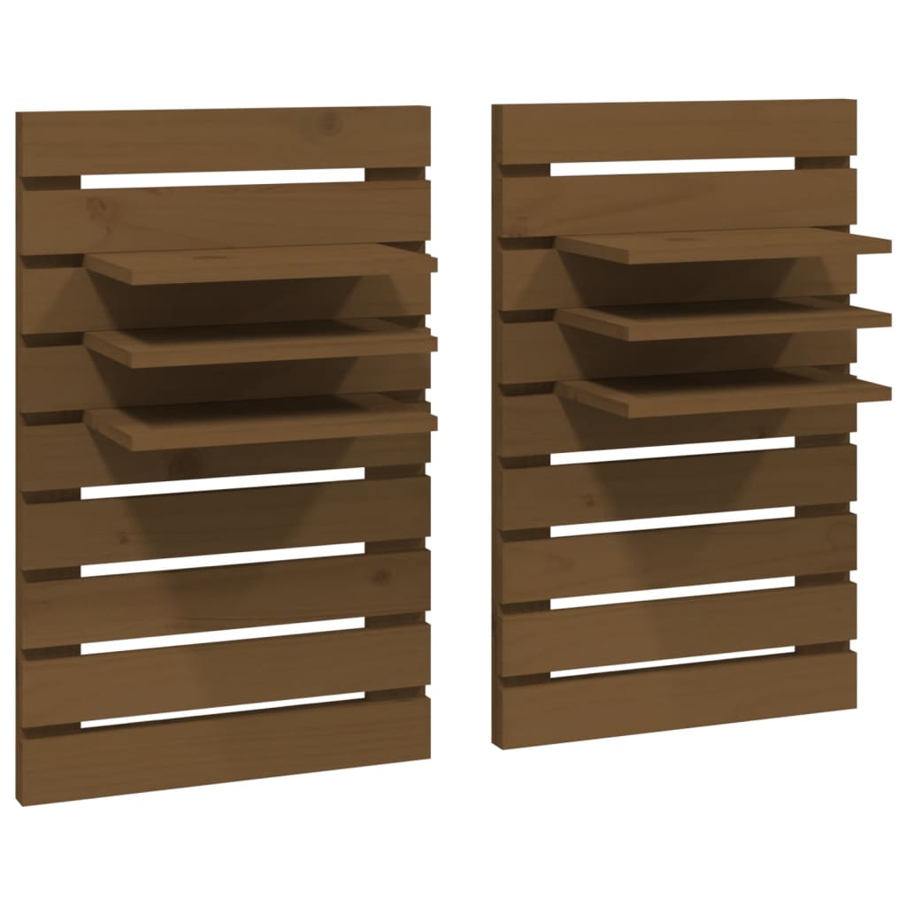 Mensole da Letto a Parete 2 pz Ambra Legno Massello di Pino
