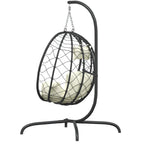 Poltrona sospesa a uovo con cuscino bianco crema in polyrattan e acciaio