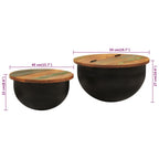 Set Tavolini da Salotto 2 pz Nero in Legno Massello di Recupero