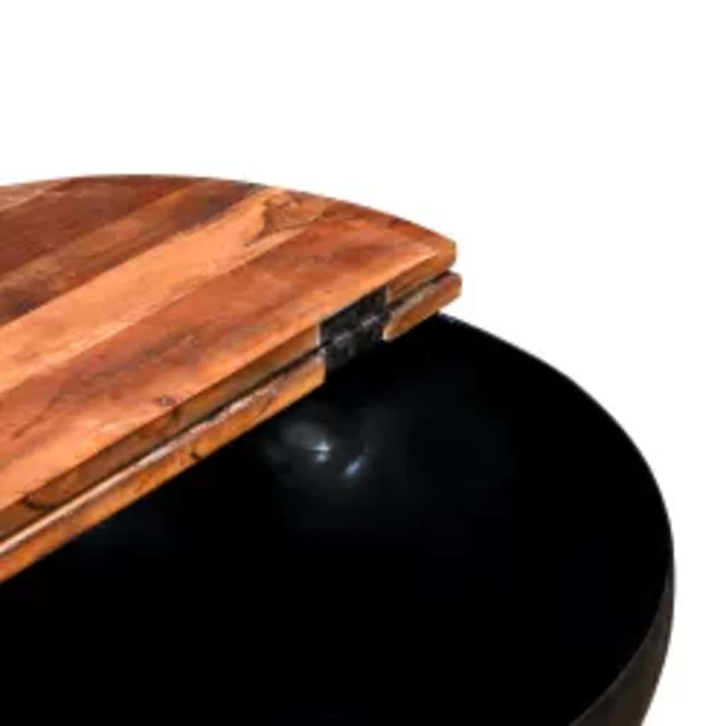 Tavolino da Salotto Nero 50x27 cm in Legno Massello di Recupero