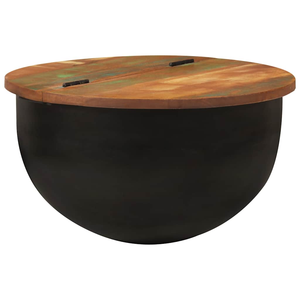 Tavolino da Salotto Nero 50x27 cm in Legno Massello di Recupero