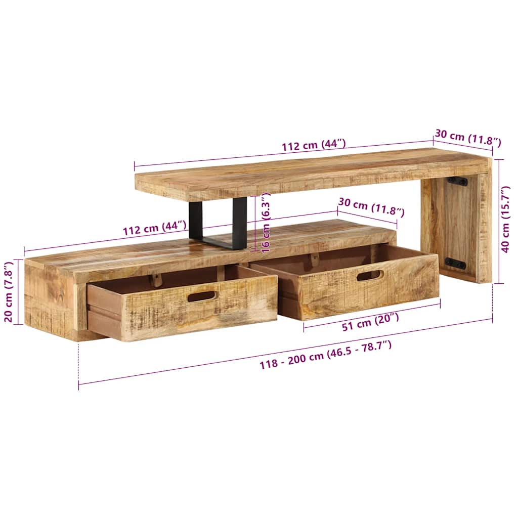 Mobile TV (118-200)x30x40 cm in legno massello di mango