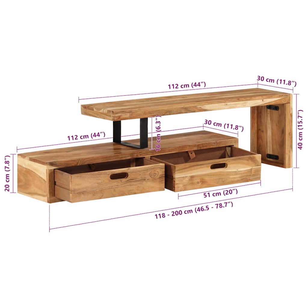Mobile TV (118-200)x30x40 cm in legno massello di acacia