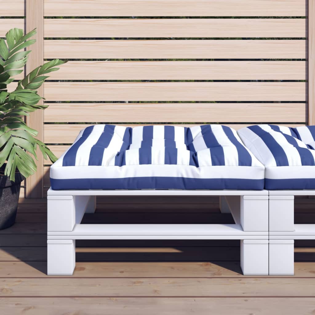 Cuscino per Pallet Strisce Bianche e Blu 70x70x12 cm in Tessuto