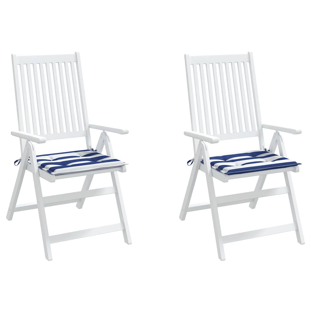 Cuscini per Sedia 2pz Strisce Bianche e Blu 50x50x4 cm Tessuto