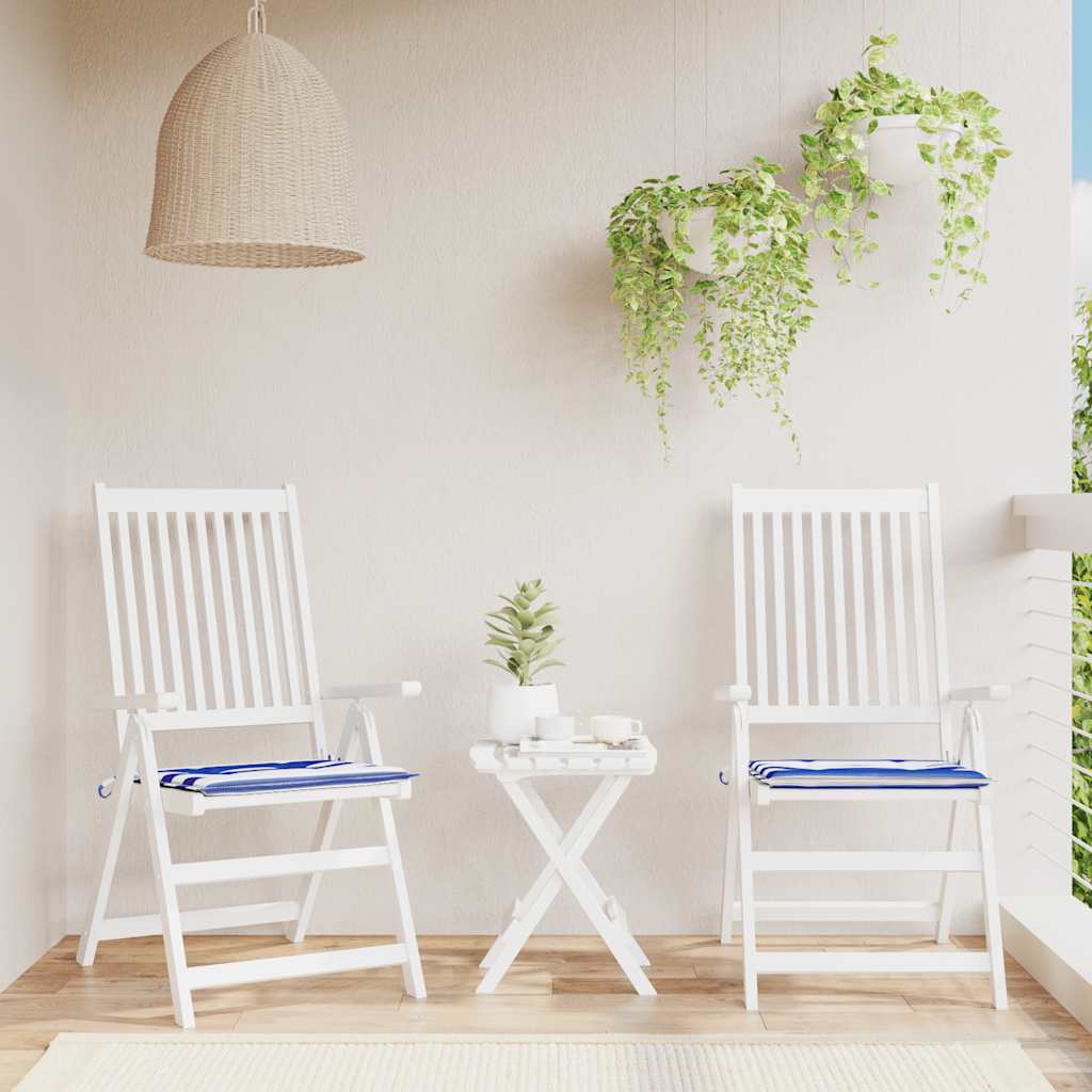 Cuscini per Sedia 2pz Strisce Bianche e Blu 50x50x4 cm Tessuto