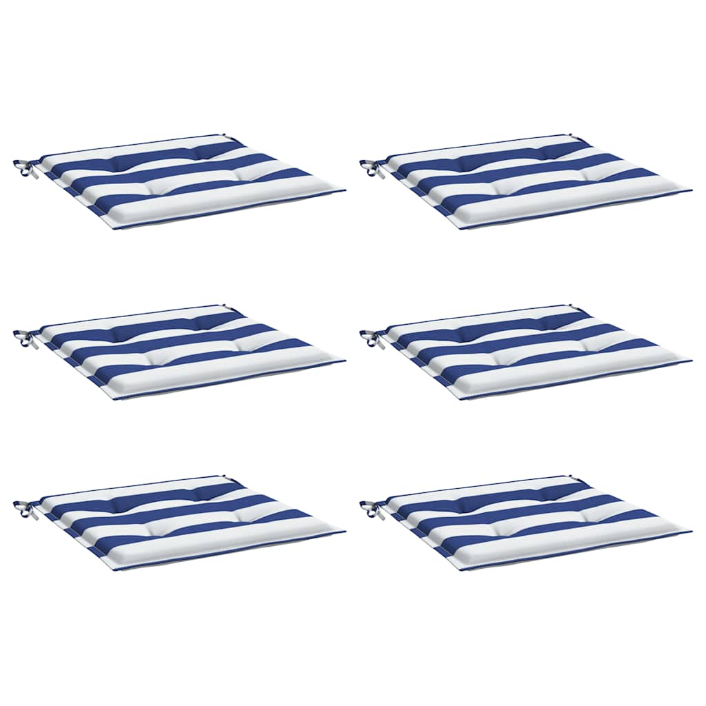 Cuscini per Sedia 2pz Strisce Bianche e Blu 50x50x4 cm Tessuto