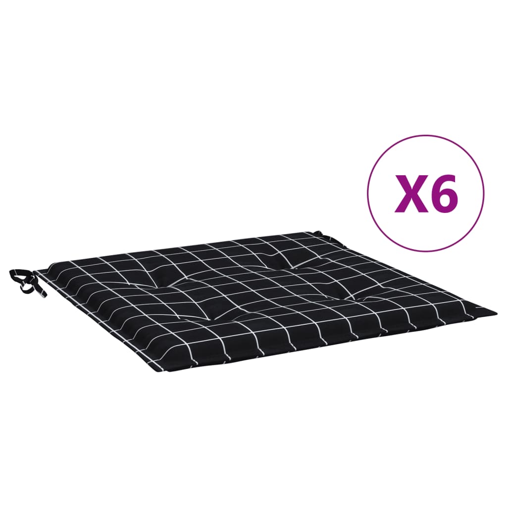 Cuscini per Sedia 6 pz Motivo a Quadri Nero 50x50x4cm Tessuto