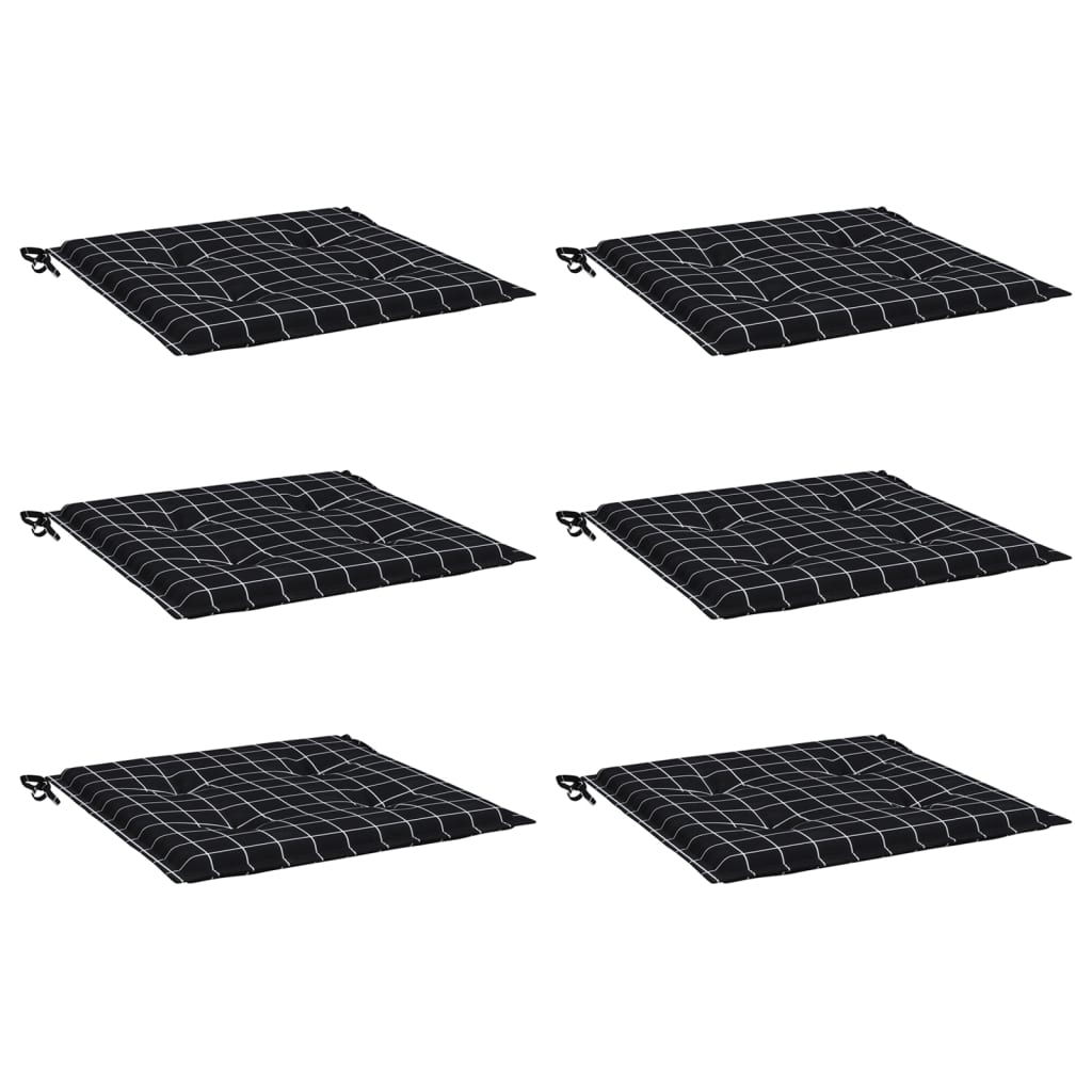 Cuscini per Sedia 6 pz Motivo a Quadri Nero 50x50x4cm Tessuto