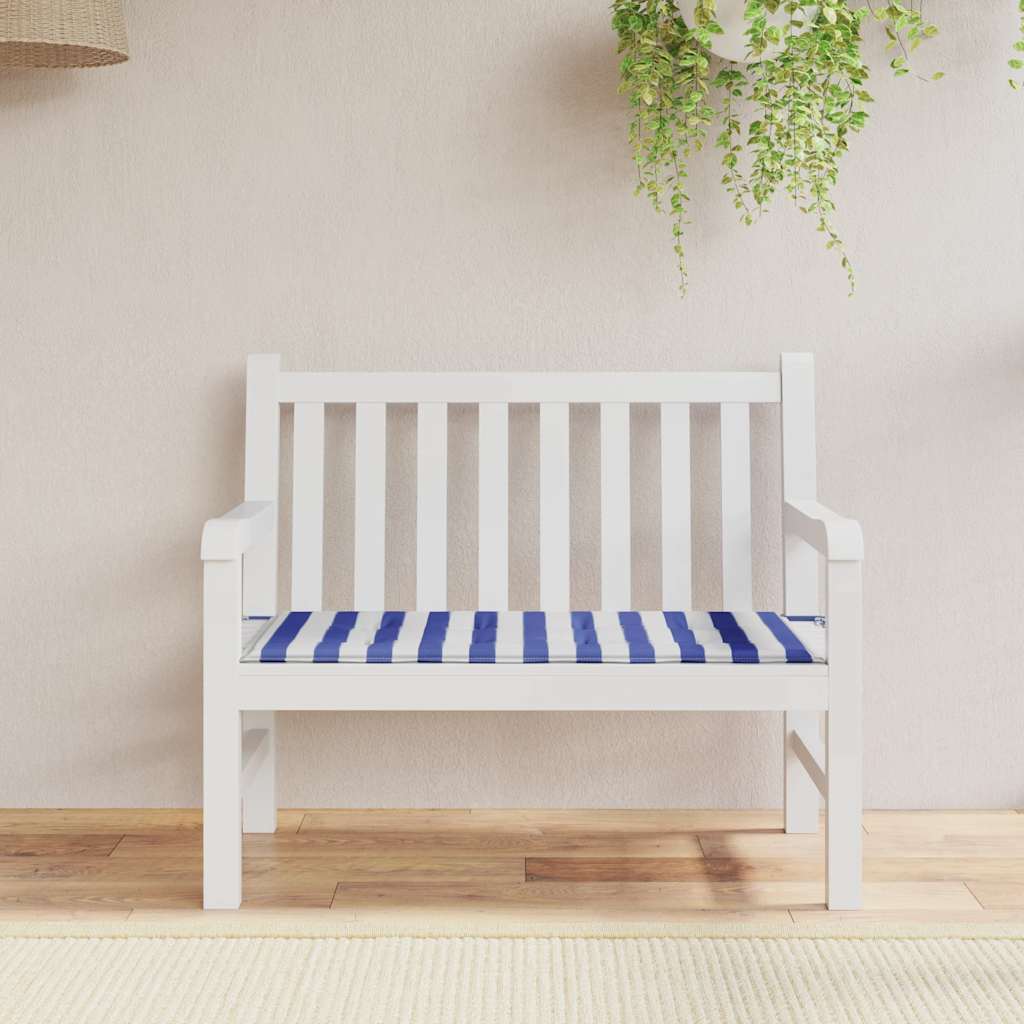 Cuscino Panca Giardino Bianco e Blu 120x50x4 cm Tessuto Oxford
