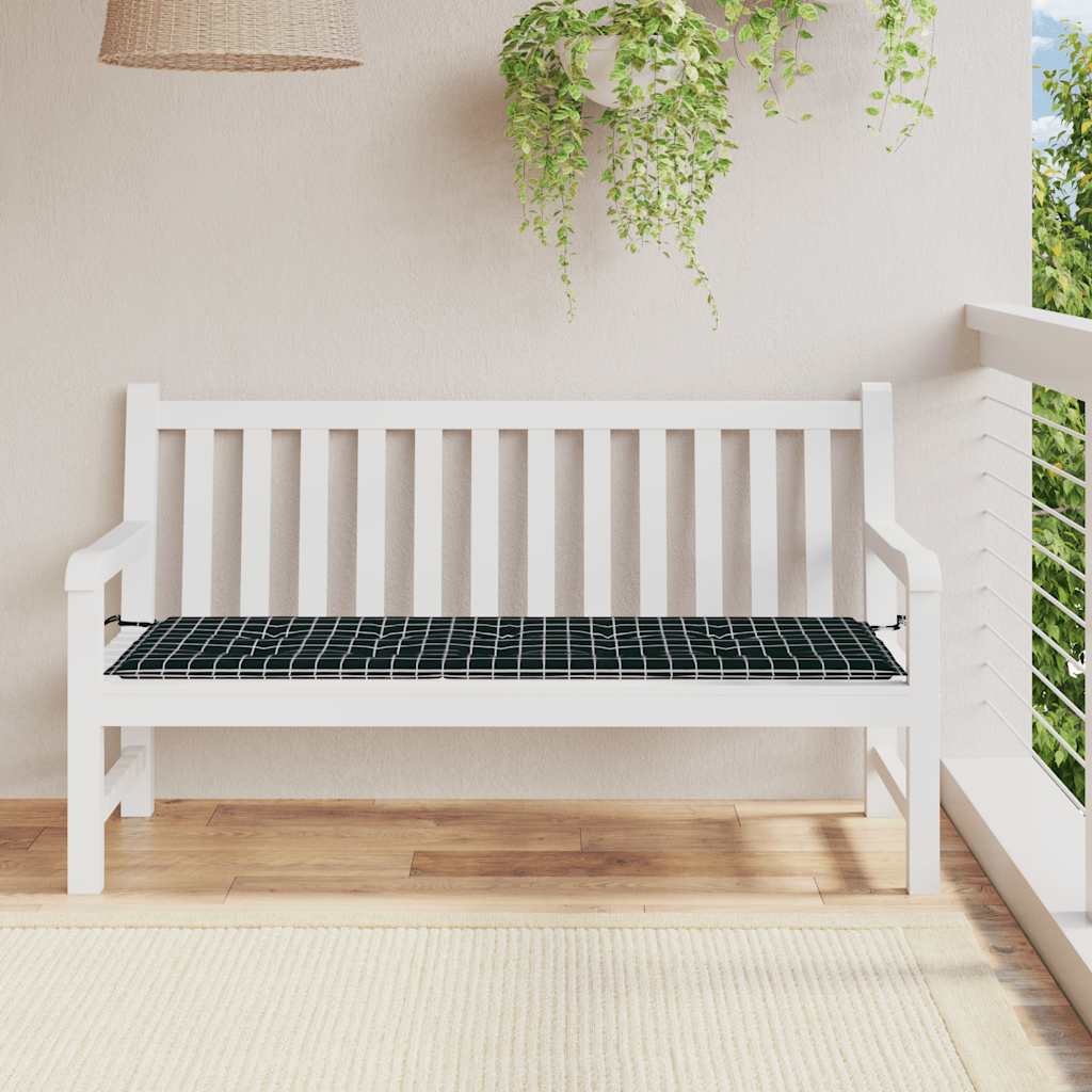 Cuscino Panca Giardino a Quadri Nero 150x50x4 cm Tessuto Oxford