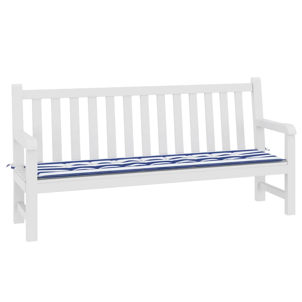 Cuscino Panca Giardino Righe Bianche e Blu 200x50x4 cm Tessuto