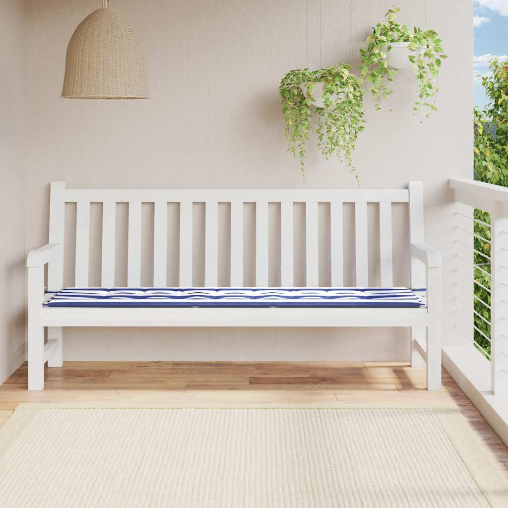 Cuscino Panca Giardino Righe Bianche e Blu 200x50x4 cm Tessuto