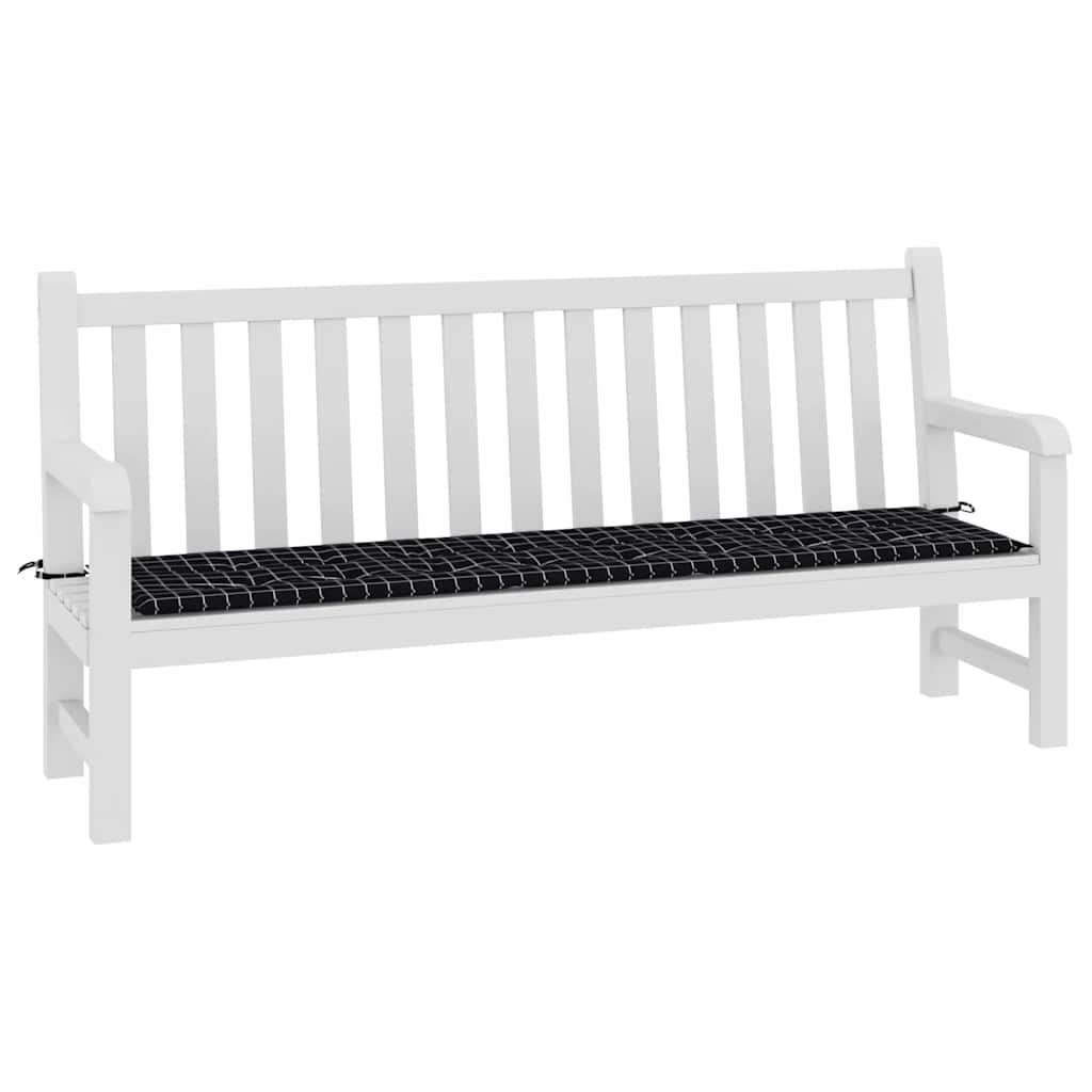Cuscino Panca Giardino Motivo a Quadri Nero 200x50x4 cm Tessuto