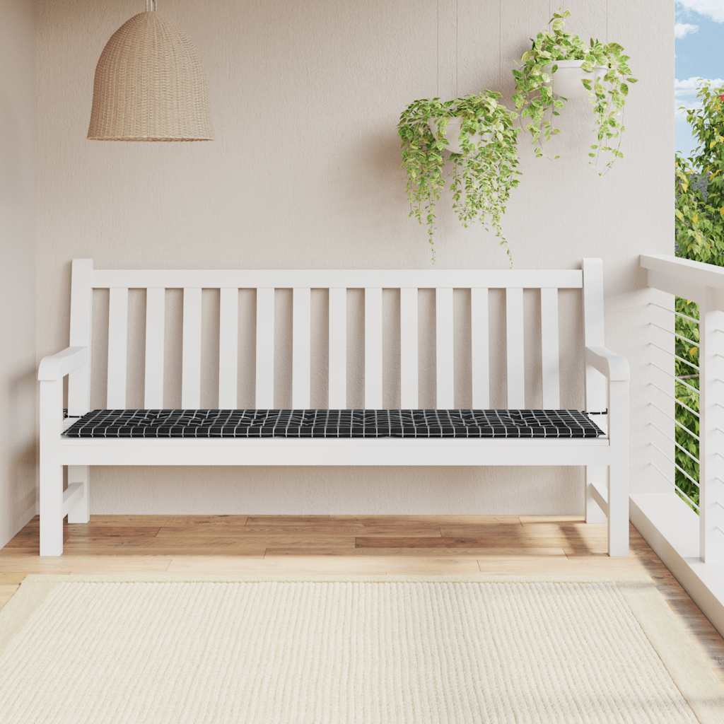 Cuscino Panca Giardino Motivo a Quadri Nero 200x50x4 cm Tessuto