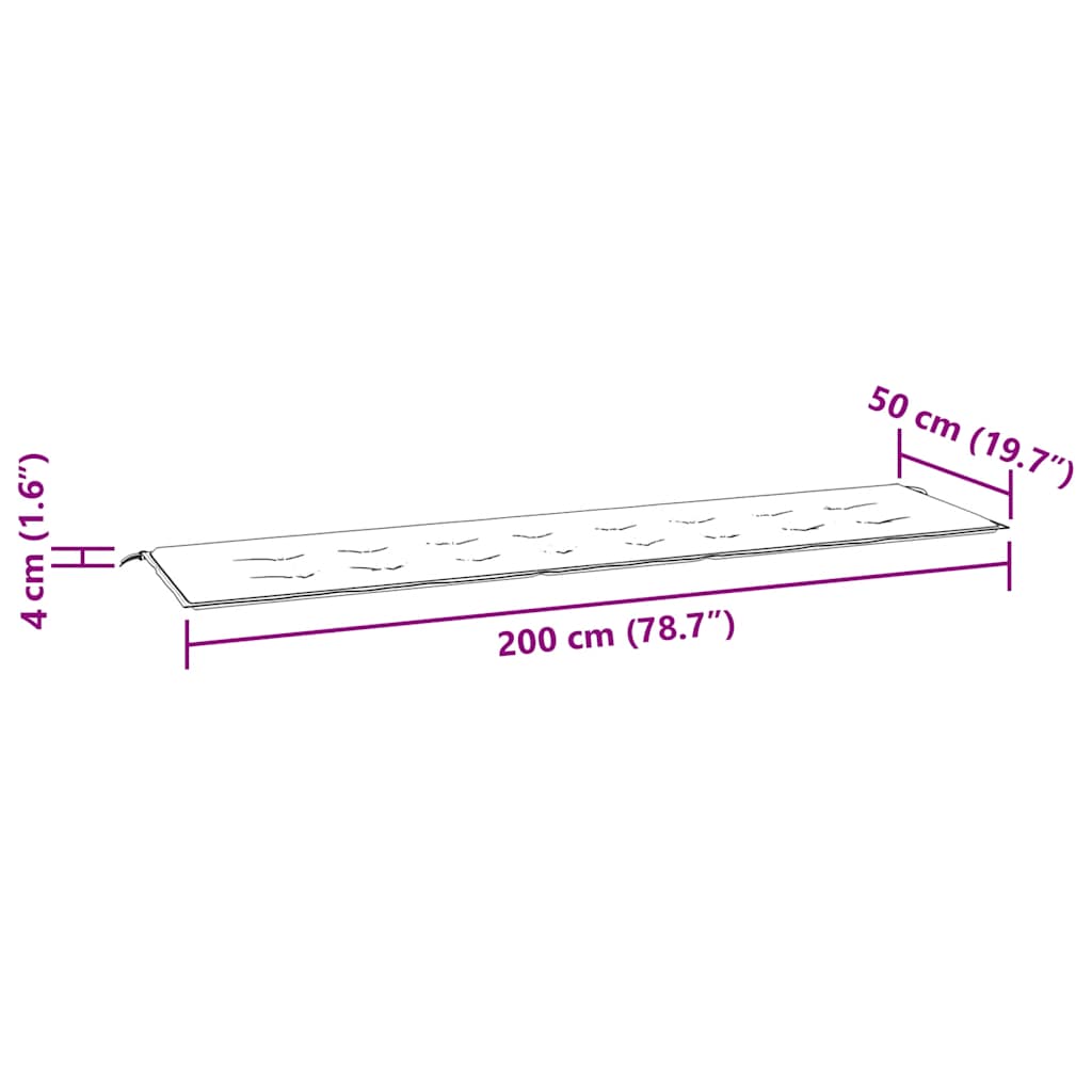 Cuscino Panca da Giardino Motivo a Foglie 200x50x4 cm Tessuto