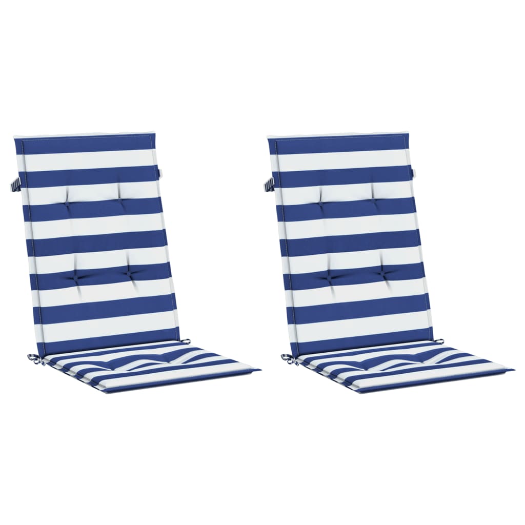 Cuscini Sedia Schienale Alto 2 pz Strisce Bianche e Blu Tessuto