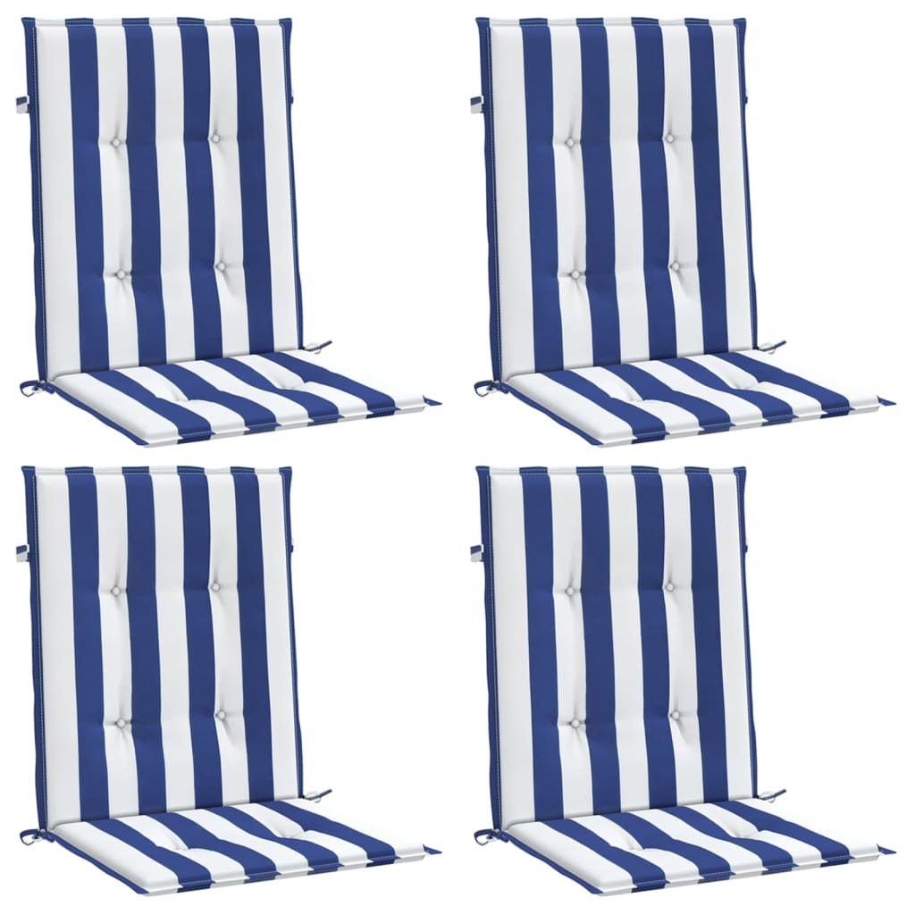 Cuscini Sedia Schienale Basso 4pz Strisce Bianche e Blu Tessuto