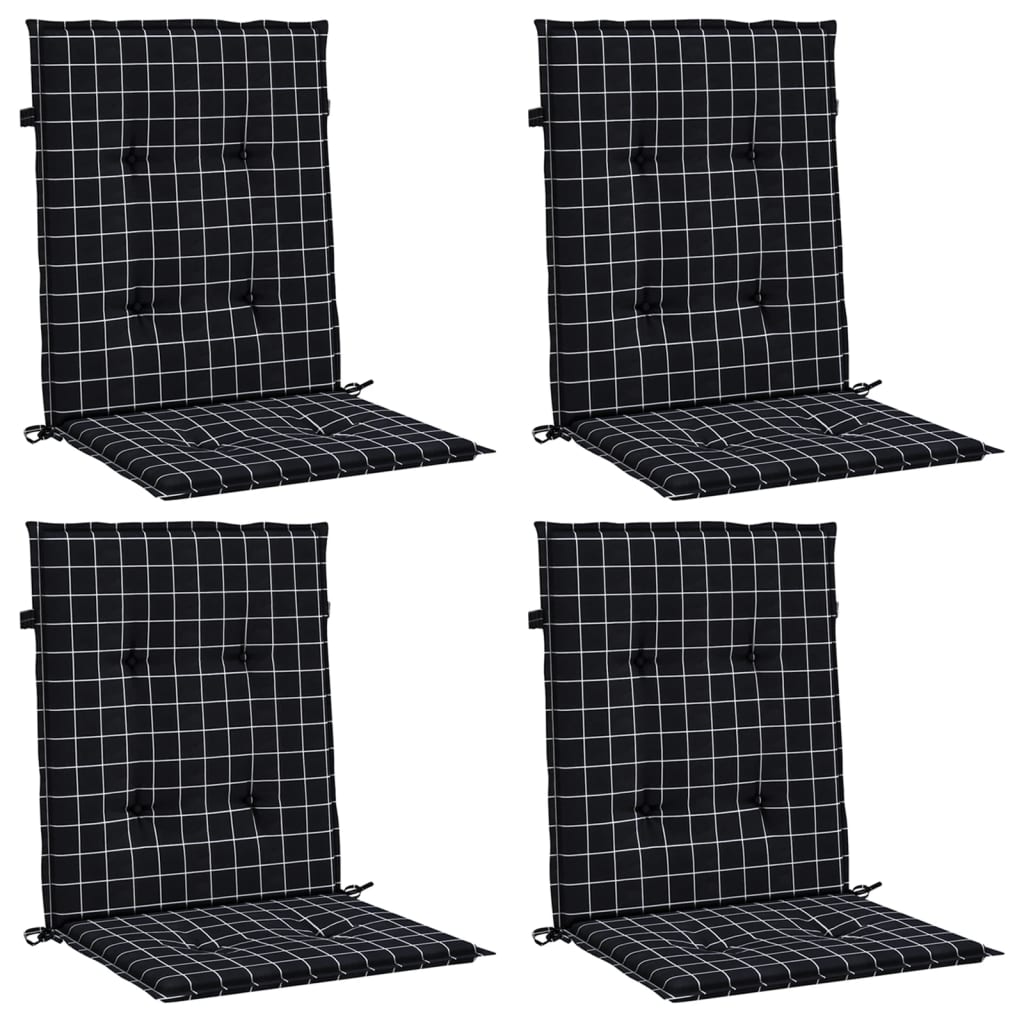 Cuscini Sedia Schienale Basso 4 pz Motivo a Quadri Nero Tessuto