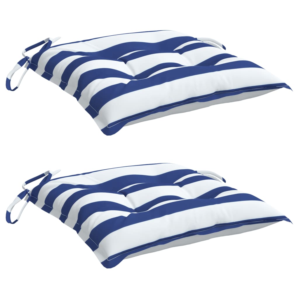 Cuscini per Sedia 2pz Strisce Bianche e Blu 40x40x7 cm Tessuto