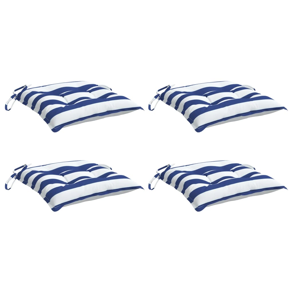 Cuscini per Sedia 4pz Strisce Bianche e Blu 40x40x7 cm Tessuto