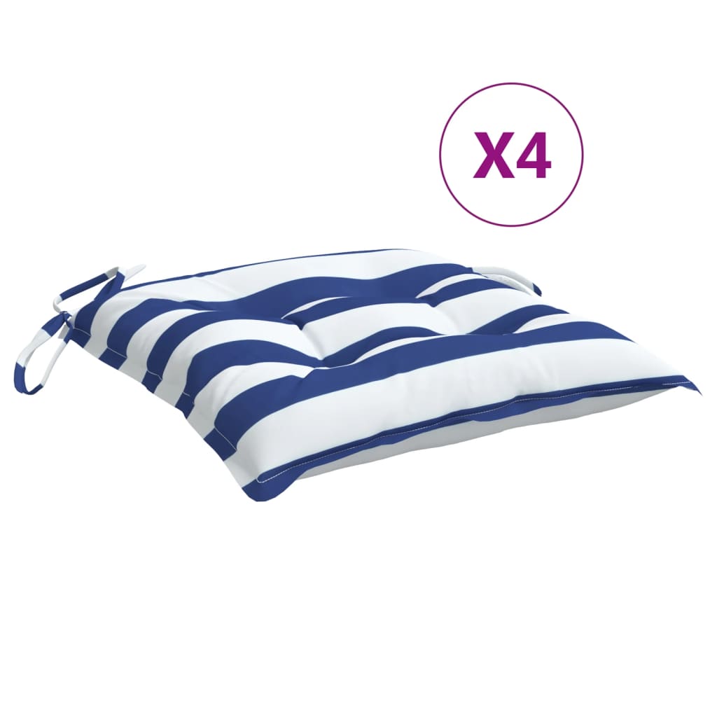 Cuscini per Sedia 4pz Bianco e Blu 50x50x7 cm Tessuto Oxford
