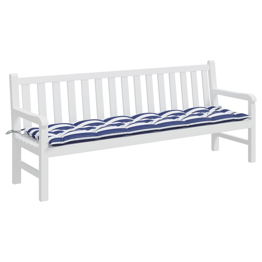 Cuscino Panca Giardino Righe Bianche e Blu 200x50x7 cm Tessuto