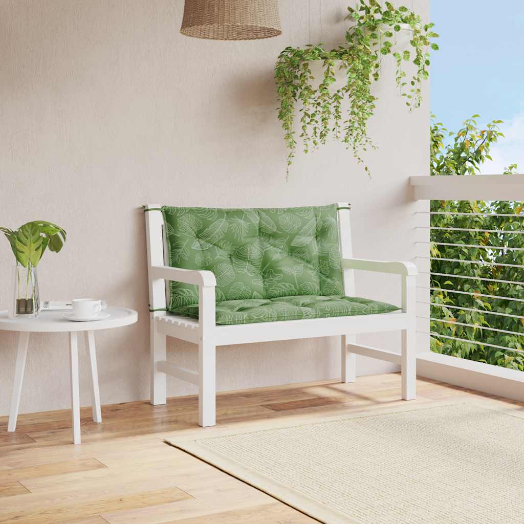 Cuscini Panca Giardino 2 pz Motivo a Foglie 100x50x7 cm Tessuto