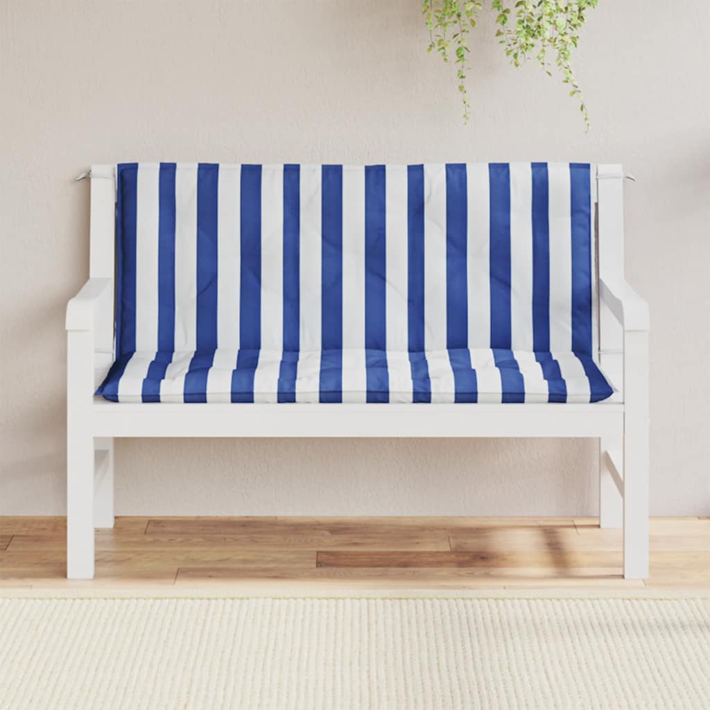 Cuscini Panca Giardino 2pz Righe Bianche Blu 120x50x7cm Tessuto