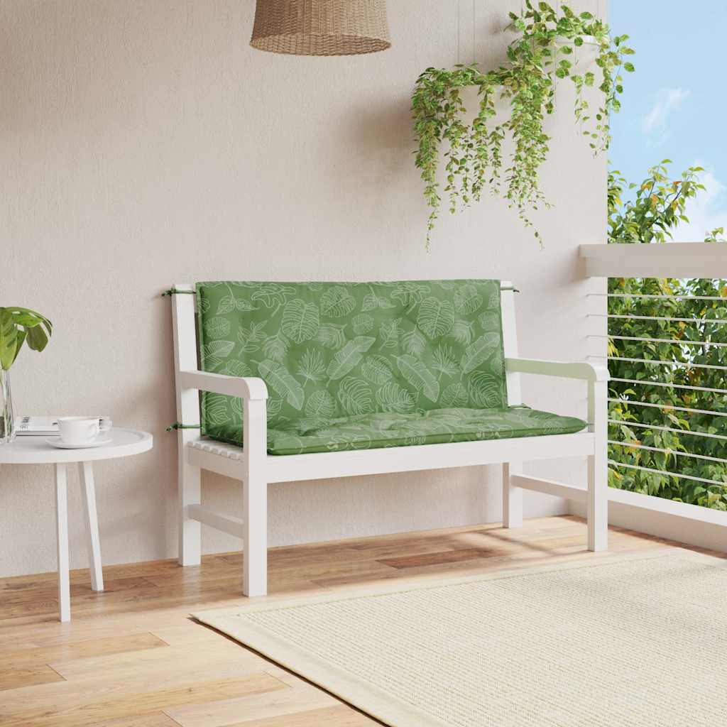 Cuscini Panca Giardino 2 pz Motivo a Foglie 120x50x7 cm Tessuto