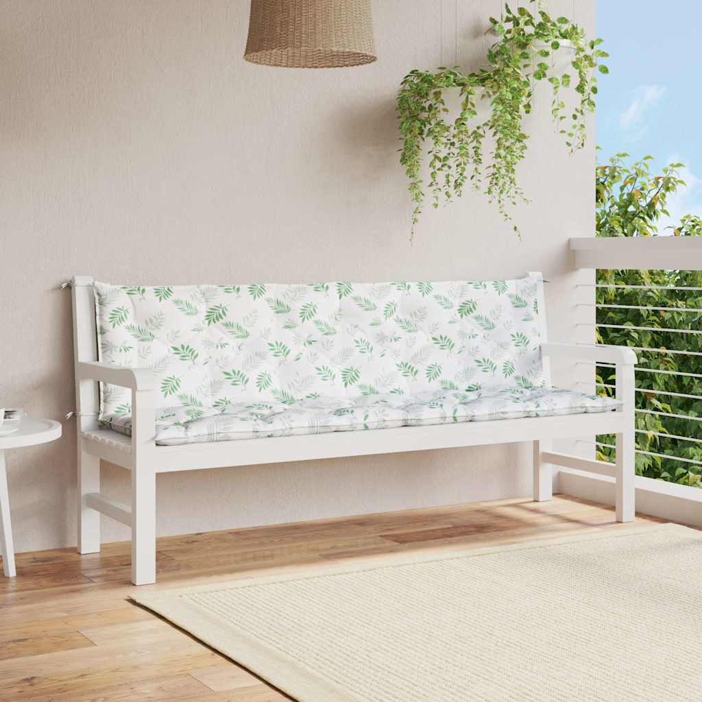 Cuscini Panca Giardino 2 pz Motivo a Foglie 200x50x7 cm Tessuto
