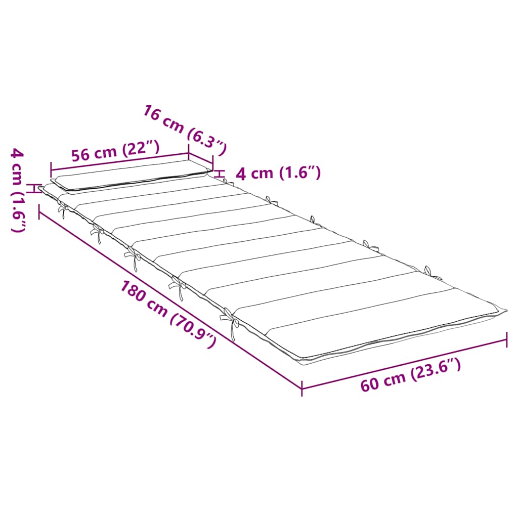 Cuscino per Lettino Righe Bianche e Blu 180x60x4 Tessuto Oxford
