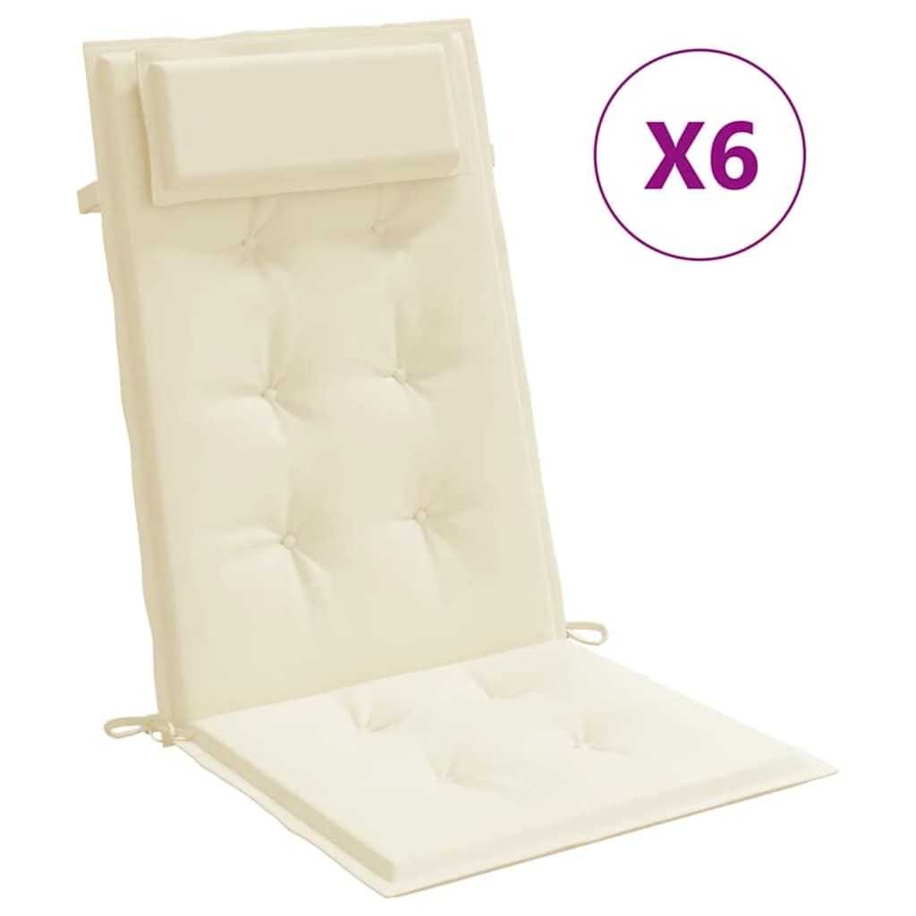 Cuscini per Sedia con Schienale Alto 6 pz Crema Tessuto Oxford