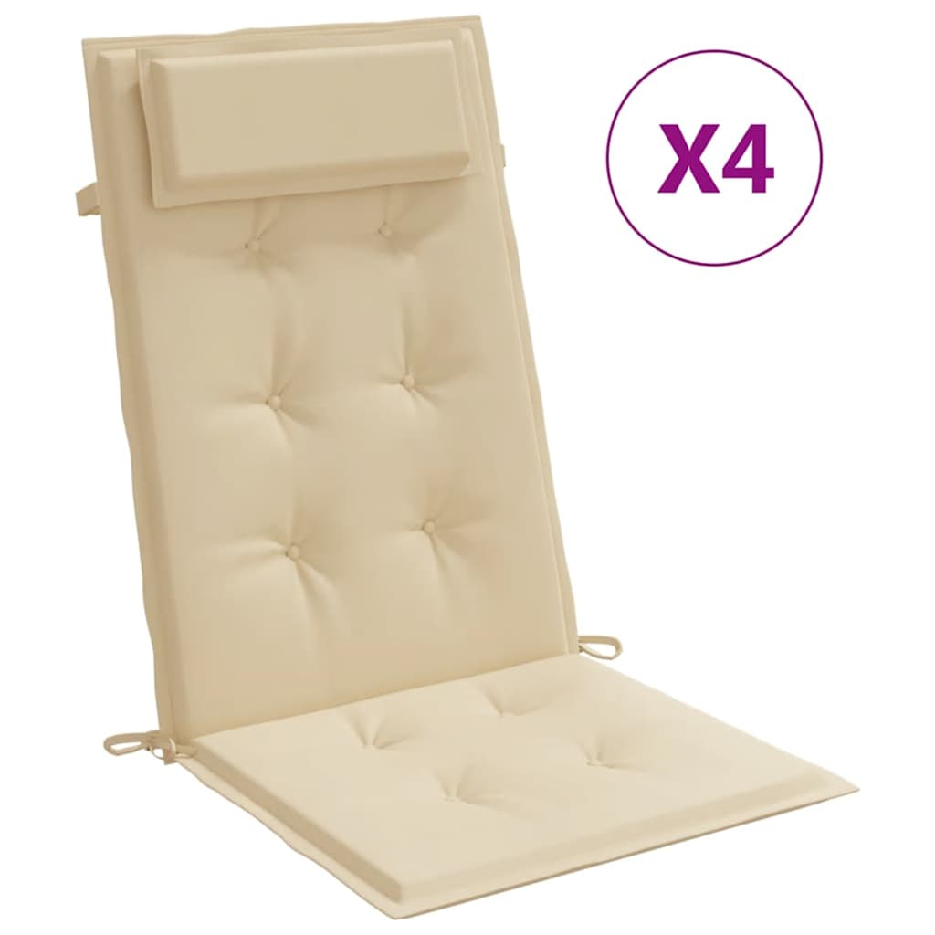 Cuscini per Sedia con Schienale Alto 4 pz Beige Tessuto Oxford