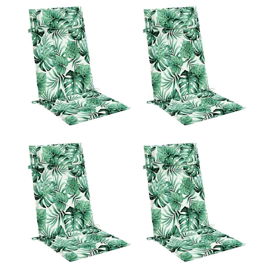 Cuscini Sedia Schienale Alto 4 pz Motivo Foglie Tessuto Oxford